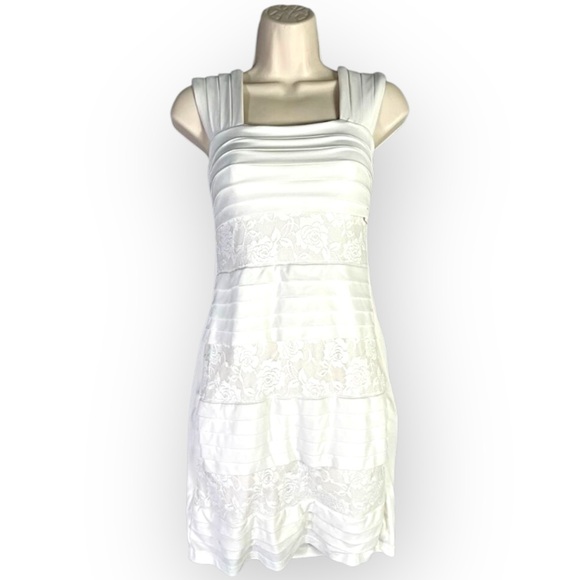 En Focus Studio White Sleeveless‎ Lace Panel Sheath Dress Size 4 Bridal Cocktail - Picture 2 of 12
